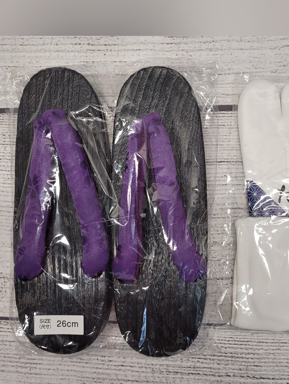 Japanese Traditional Geta Kimono Purple Black Wooden Sandals W/ Tabi Socks NEW
